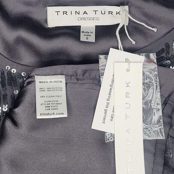 Trina‎ Turk Audra Sz XS Dark Silver Sequin Georgette Shift Holiday Party Dress - Picture 6 of 8